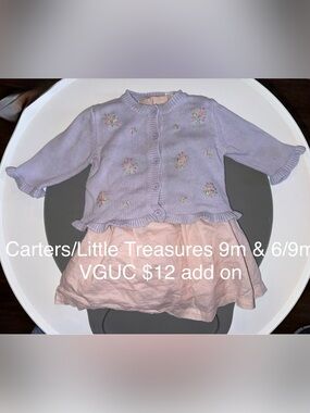 Little Treasures Lavender Knit Cardigan w/Floral Embroidery, Carters Pink Dress